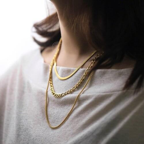 Layered Necklaces For Women Gold Color Snake Figaro Box Chain Stainless Steel Length Adjustable Jewelry Wholesale Gifts LDN300