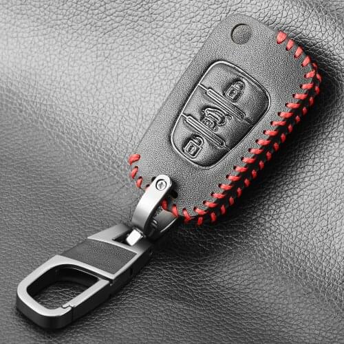 New Leather 3 buttons Remote Car Key Case Cover For Hyundai i20 i30 i40 IX25 Creta IX35 Elantra Accent For Kia K3 K5 Rio