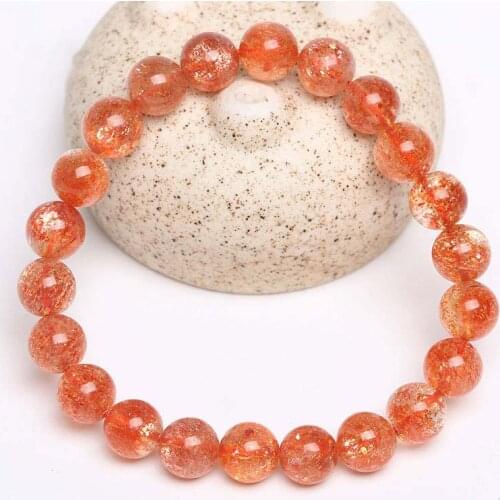 Wholesale Orange Red High Quality Natural 6-12mm (1 bracelets/set) Golden sunstone loose beads smooth round stone