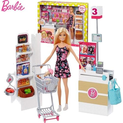 Original Barbie Supermarket Shopping Master Barbie Doll Experience Interaction Toys for Children Play House Social Life Girl Set