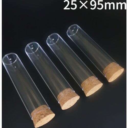 100pcs/Pack 25x95mm Flat Bottom Tea Plastic Test Tube Drosophila Vials culture tube with Cork Stoppers Free Shipping