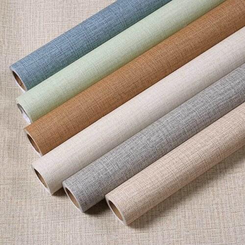 Linen Films PVC Waterproof Renovation Thicken Wallpapers DIY Self-Adhesive Solid Color Wall Stickers Bedroom Hotel Wall Decals