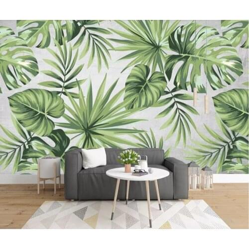 Simple and fresh modern rainforest plant banana leaf garden mural background wall