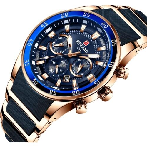 Reward Luxury Mens Wristwatch Sports Waterproof Chronograph Cluminous Quartz Watches New Fashion Stainless Steel Wrist Watches
