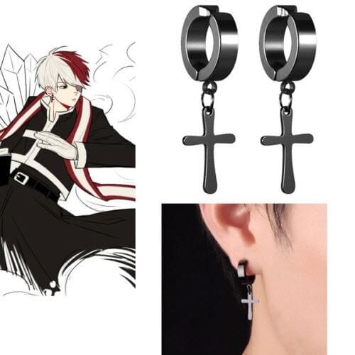 My Hero Academia Boku No Hero Akademia Shoto Todoroki Black Metal Earrings Ear Stud Ear Clip Cosplay Costume Accessories Props