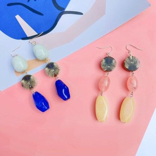 Long style super street shot tassel resin autumn and winter new earrings geometric fashion with color matching earrings