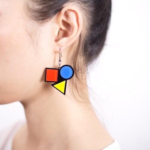 Chic Geometric Patchwork Color Earrings Acrylic Drop Dangle Earrings Teacher Gifts Statement Jewellery Gifts for Her