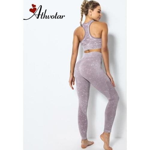 ATHVOTAR Sport Set Women High Waist Gym Set Tie Dye Seamless Slim Fit Women Yoga Sets Gym Clothes Active Wear Suits