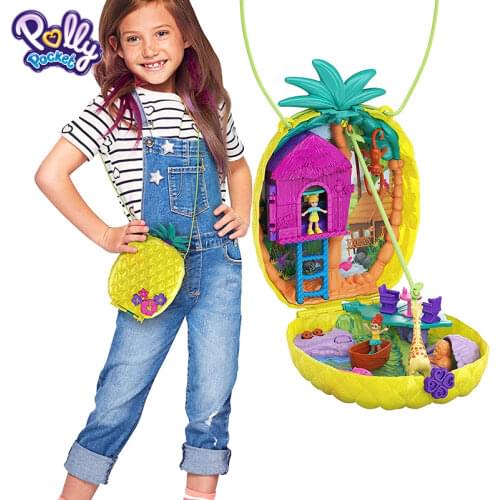 Genuine polly pocket Polly pocket pineapple house rainbow bag can be used as messenger bag girl play house toy