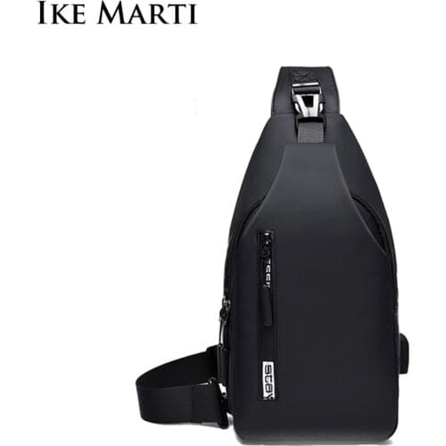 IKE MARTI Shoulder Bag New Male Solid Color Usb Charging Cell Phone Chest Bag Sports Leisure Outdoor Travel Messenger Bag