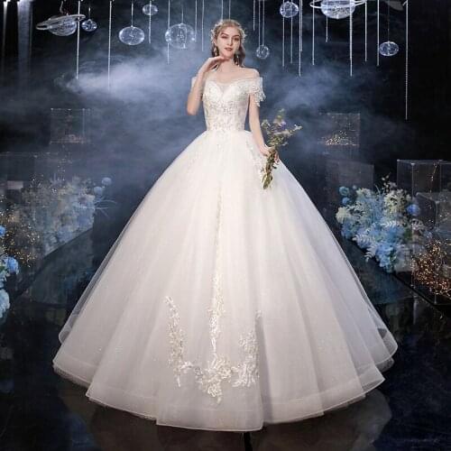 Wedding Dress 2020 Gryffon Luxury Boat Neck Lace Up Ball Gown Classic Lace Embroidery Wedding Dresses Plus Size Vestido De Noiva