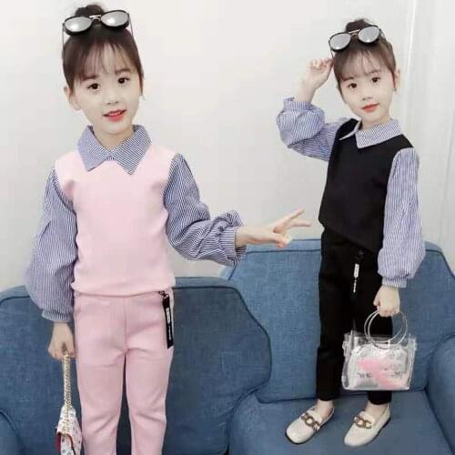 New Sale Black/Pink Color Full Sleeve Tops + Pants 2PCS/Set For Spring Autumn 3T 4 6 7 8 9 10 12 Year Old Girl Clothes Outfits