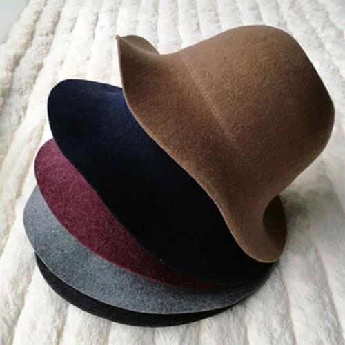 Vintage Wool Warm Women Hat Winter 2018 Autumn Solid Color Fashion Bucket Hat Lady Round Top Cap Feminios Gorras 14 Colors