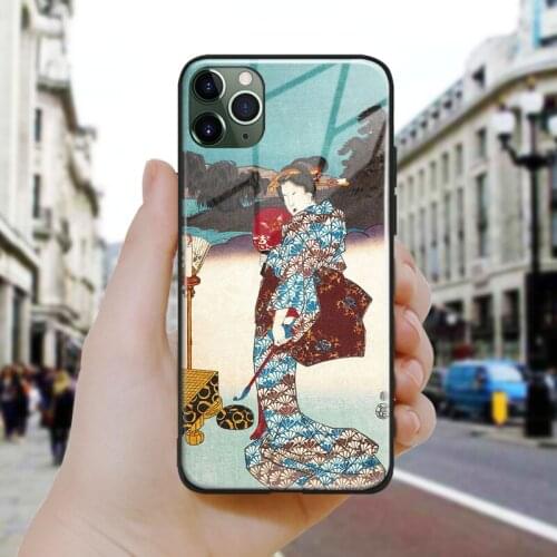Japanese style Geisha Ukiyoe Vintage Silicone Glass Phone Case Cover For iPhone SE 6 6s 7 8 Plus X XR XS 11 12 Mini Pro Max