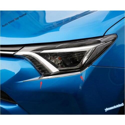 Yimaautotrims Chrome Auto Front Head Lights Lamp Eyelid Eyebrow Strip Cover Trim Fit For Toyota Rav4 Rav 4 2016 2017 2018 ABS