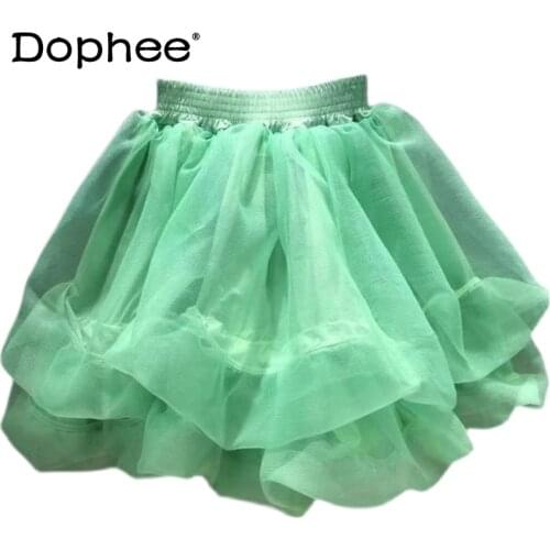 2021 Summer New Puff Mesh Shorts Skirt Womens Temperament Fairy Elastic Waist Loose Outer Wear Shorts Black White Biker Shorts