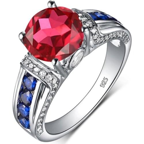Anillos Plata 925 Para Mujer Round Red Ruby Stone Rings For Women Vintage With Diamond Sapphire Charm 2020 Famous Brand Jewelry