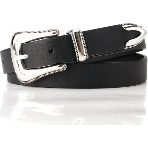 European and American ladies Belt retro three-piece Carved Buckle Head versatile dress decoration pu Belt