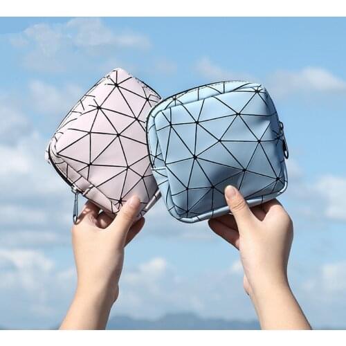 1PC Portable Pad Storage Bag Multifunctional PU Leather Women Rhombus Sanitary Napkin Organizer Bag Pouch Credit Card Case