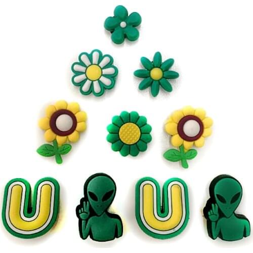 10 Pcs Green Sun Flower Fashion PVC Shoe Charms For Shoes Accessories Shoe Decoration Fit Girl Party Gifts