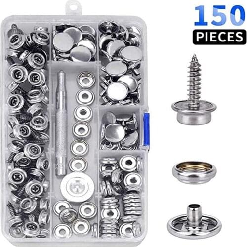150 PCS Canvas Snap Kit Tool Metal Screw Snap Marine Grade 3/8" Sleeve Stainless Steel Marine Canvas Snap