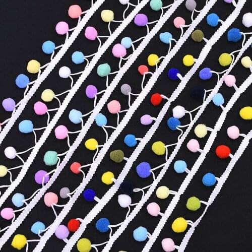 3M Colorful Pompom Lace Trim Ball Pom Poms Fringe Ribbon Home Textile Sewing Accessories Fabric Trimmings Handmade DIY Crafts