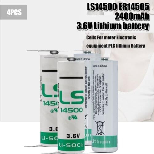 4pcs/lot New Original SAFT LS14500 3.6V 2600MAH size AA Thionyl Chloride Industrial Lithium Battery PLC batteries With Two Tabs