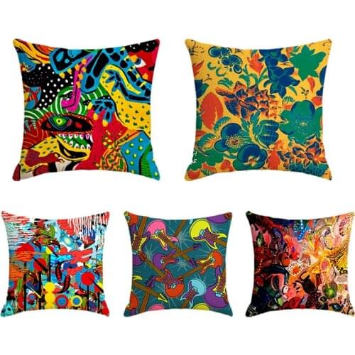 5 PCS Impressionist Pattern Pillowcase Flower Linen Pillow Cover Home Decor Square Cushion Cover Printing Pillow Case-ABUX
