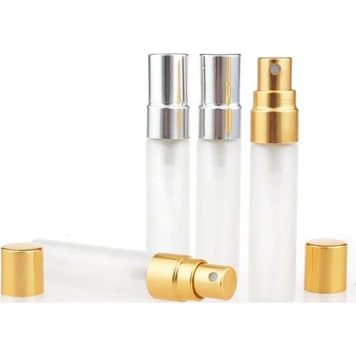 5pcs/lot Mini Perfume Bottle 5ml Frosted Clear Glass Bottle Cosmetics Spray Bottle with Gold Silver Cap Travel Sample Vial