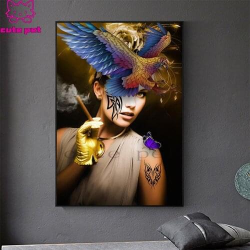 5D DIY Diamond Painting Abstract Smoking Women， cross stitch mosaic full square/round diamond embroidery rhinestone painting