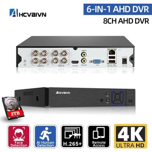 AHCVBIVN 4K 4CH 8CH 48V AI Face AHD DVR XMEYE P2P ONVIF Analog Video Recorder Ultra HD 8.0MP for AHD IP Camera CCTV Security