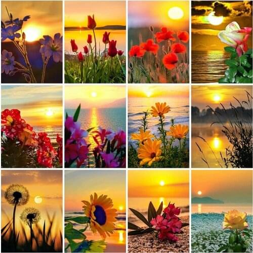Diamond Embroidery Sunset Full Square 5D Diy Diamond Painting Seaside Landscape Cross Stitch Flower Mosaic Rhinestone Home Decor