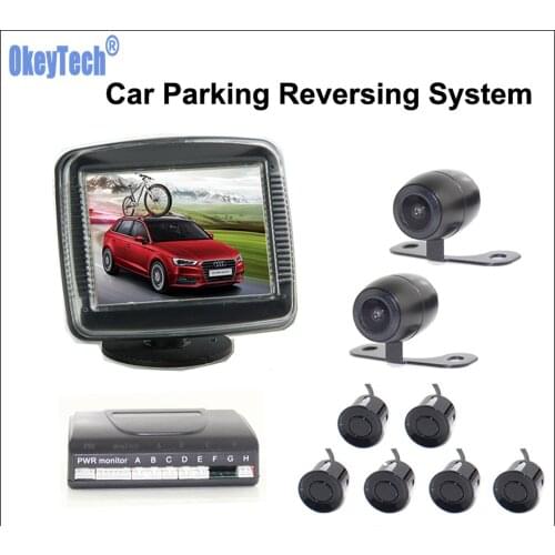 OkeyTech Auto Parking Sensor Reverse Backup Assistance Radar Image System 6 Sensors Parking System Rear Front Camera