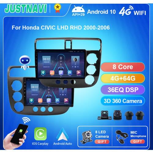 4G 64G WIFI Car Radio For Honda CIVIC LHD RHD 2000-2006 Autoradio Navigation GPS Multimedia DVD Player Wireless Carplay Auto 9"