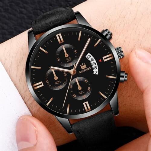 Men Watch Fashion Faux Chronograph Calendar Quartz Luxury Leather Wrist Watches Business Casual Watch For Man Clock Dropshipping