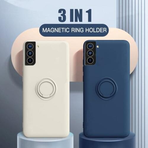 Car Ring Holder Liquid Silicone Phone Case For Samsung S21 S20 Ultra S20 FE S8 S9 S10 Plus A50 Note 20 Soft Cover With Lanyard