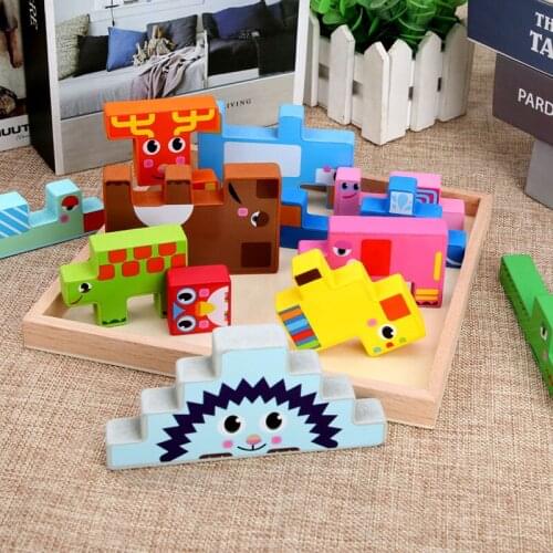 Kids Montessori Materials 3D Puzzles Animals Clever Board Educational Wooden Toys For Children Funny Bricks juguetes montessori