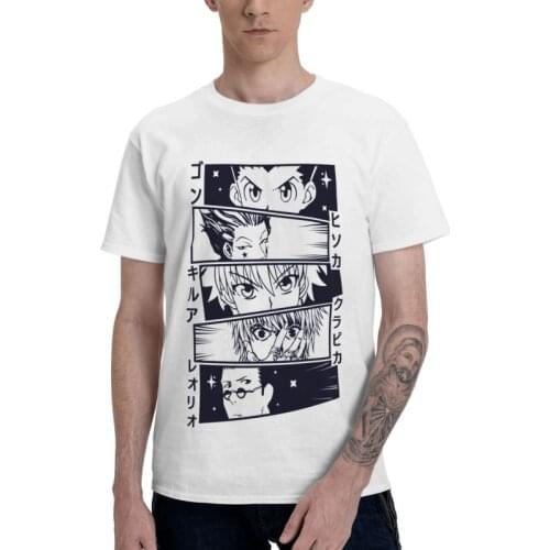 Hunter X Hunter Anime T Shirts Men Short Sleeve 100% Cotton T-shirts Kurapika Gon Killua Leorio Hisoka Manga Lovers Tee Tshirt
