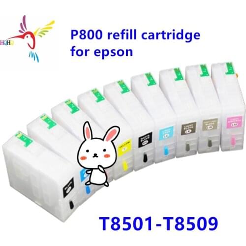 9pcs/Set T8501-T8509 80ml Refillable Cartridge with Permanent Chip for Epson Sure Color SC P800 Printer Refill Cartridge p800