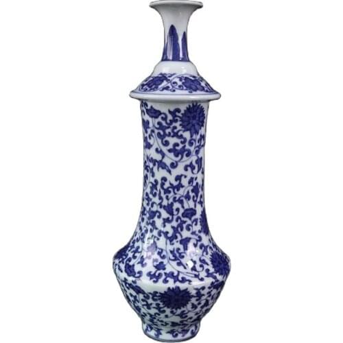 Chinese Old Porcelain Blue and White Vase With Branch Flower Pattern High Vase