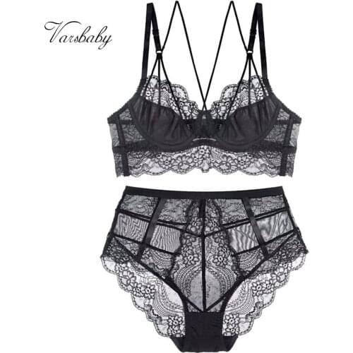 Varsbaby 30 Sets/Lot Wholesale New French Style Sexy Ultra-Thin Floral Lace Underwear Unlined Beauty Back Bra Sets