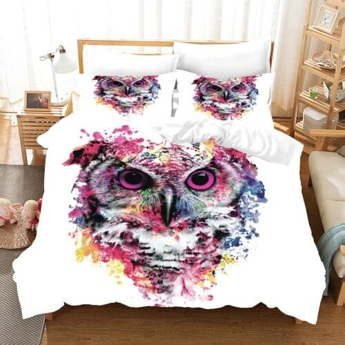 Cute Animal Cat Owl Bedding Set Wolf Pig Butterfly 3D Print Comforter Queen Twin Single Duvet Cover Set Pillowcase Home Luxury