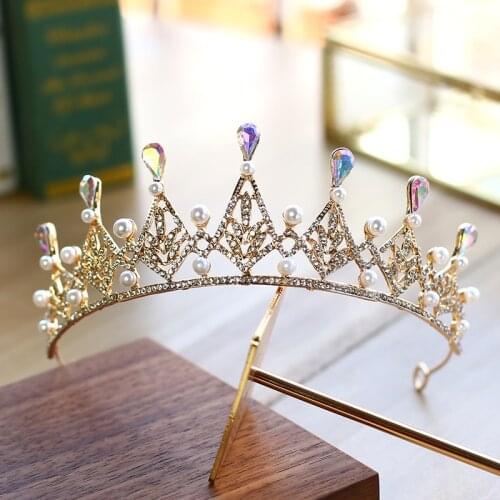 Korean Brides headdress high-grade bride tiara princess crown golden dazzling luxury wedding hair accessories