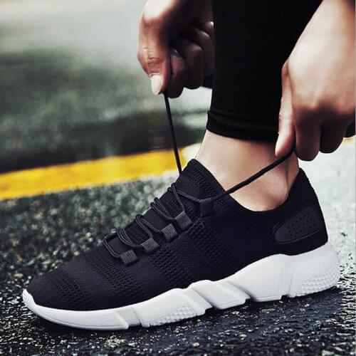 Male Vogue casual shoes Knitted Fly weaving Men sneakers Breathable Mesh Walking footwear lightweight Flats shoes Black yu890