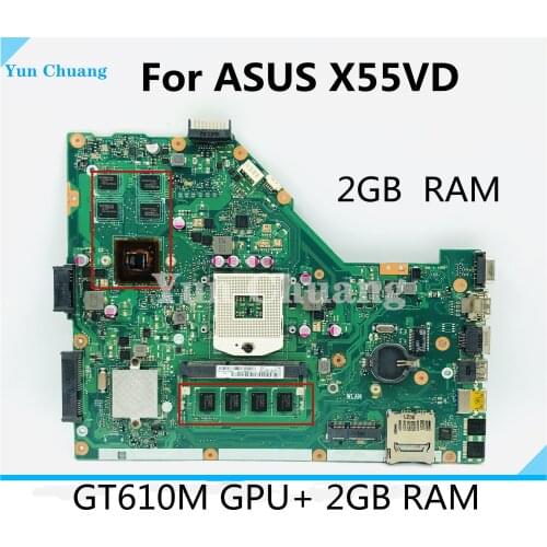 X55VD Mainboard For Asus X55V X55VD Motherboard REV2.0 REV2.1 Laptop Motherboard with GT610M GPU+2GB RAM Test work 100