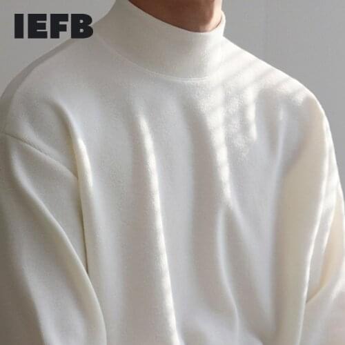 IEFB mens wear Autumn Autumn tops trend bottoming t-shirts slim long sleeve Korean fashion basic half high collar clothes Y4255