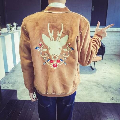 Deer Embroidery Mens Winter Jackets and Coats Turn-down Collar Fashion Casual Spring Autumn Hip Hop Mens Parka Jacket