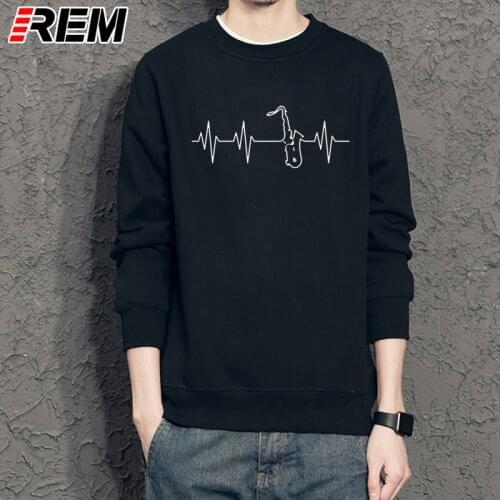 REM Fashion Love Saxophone Hoodies Men long Sleeve Cotton O-neck Heartbeat Saxophone Hoodies, Sweatshirts Mans Clothing
