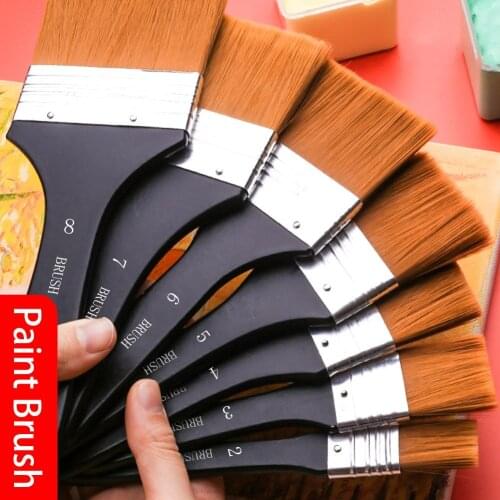 Nylon Paint Brush Different Size Wooden Handle Watercolor Brushes Flat Head For Acrylic Oil Painting School Art Supplies