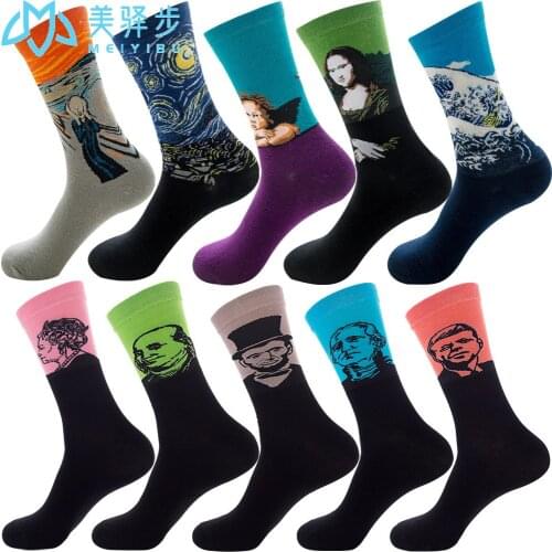 10 Pairs Per Set Womens Socks Japanese Cotton Colorful Cartoon Cute Funny Happy Kawaii Famous Painting Socks for Girl Gift
